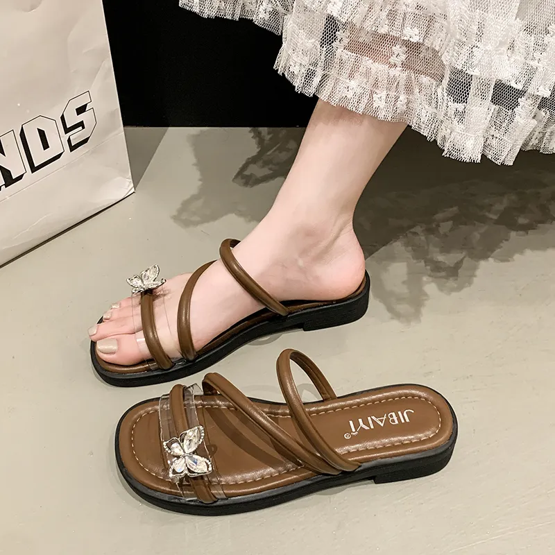 AJPAP Rubber Sole Rhinestone Slip Resistant Odor Resistant Abrasion Resistant Slide Slippers Women's-14