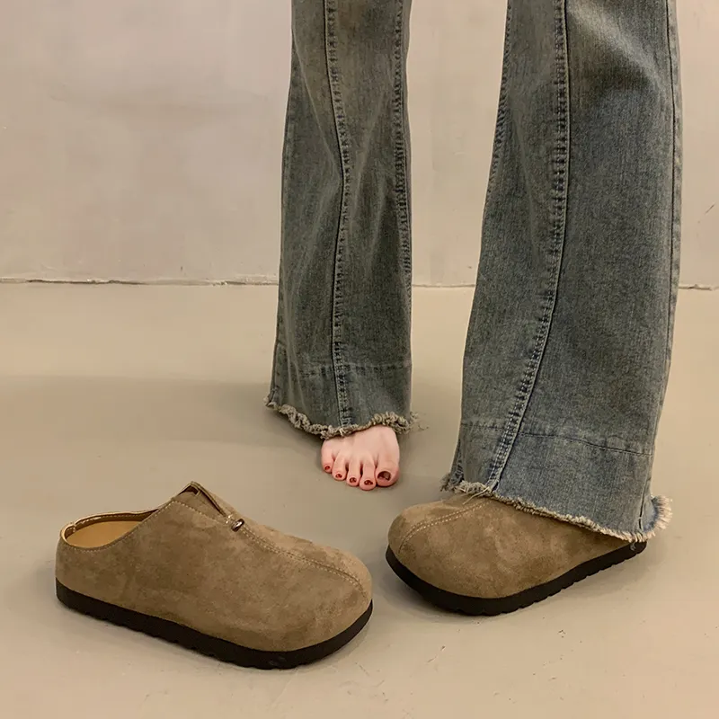 AJPAP Rubber Sole Leather Patchwork Closed Toe Slippers Women's-5