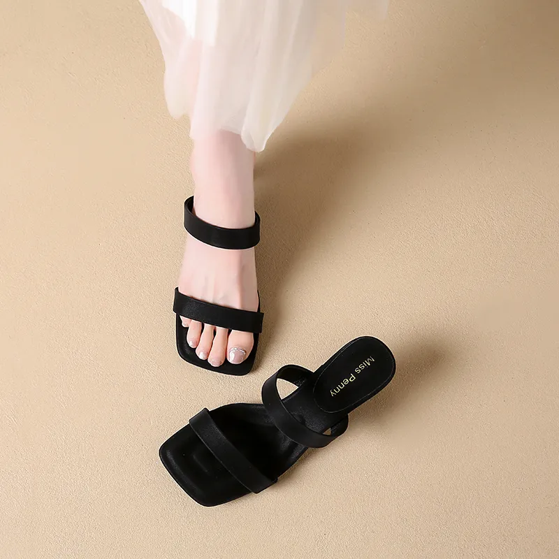 AJPAP Slide Slippers Women's Black Ecru Rose Gold-3