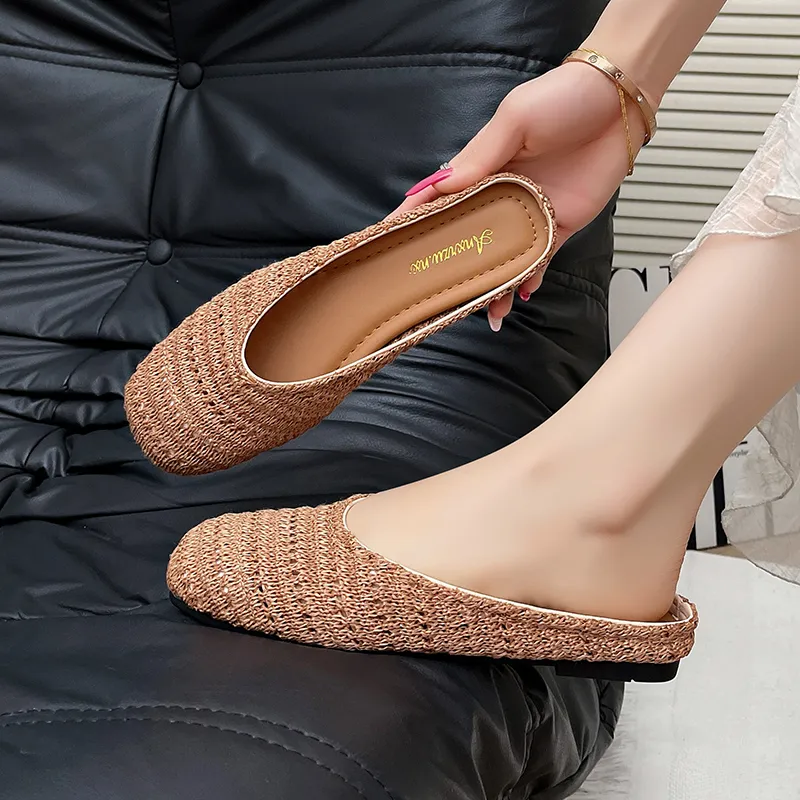AJPAP Rubber Sole Woven Closed Toe Slippers Women's-11