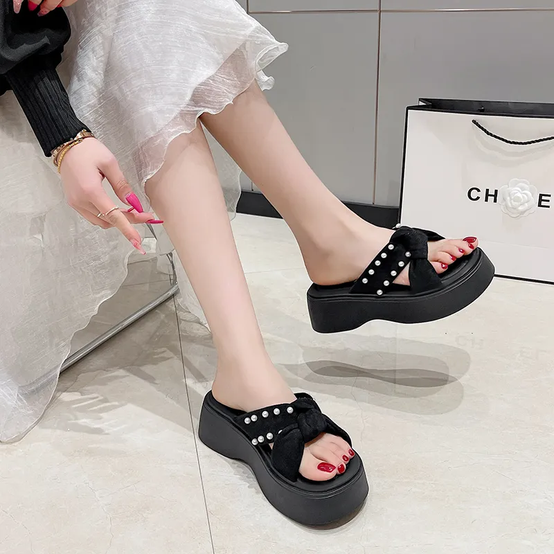 AJPAP Rubber Sole Cut Out Woven Abrasion Resistant Quick Dry Slide Slippers Women's-5