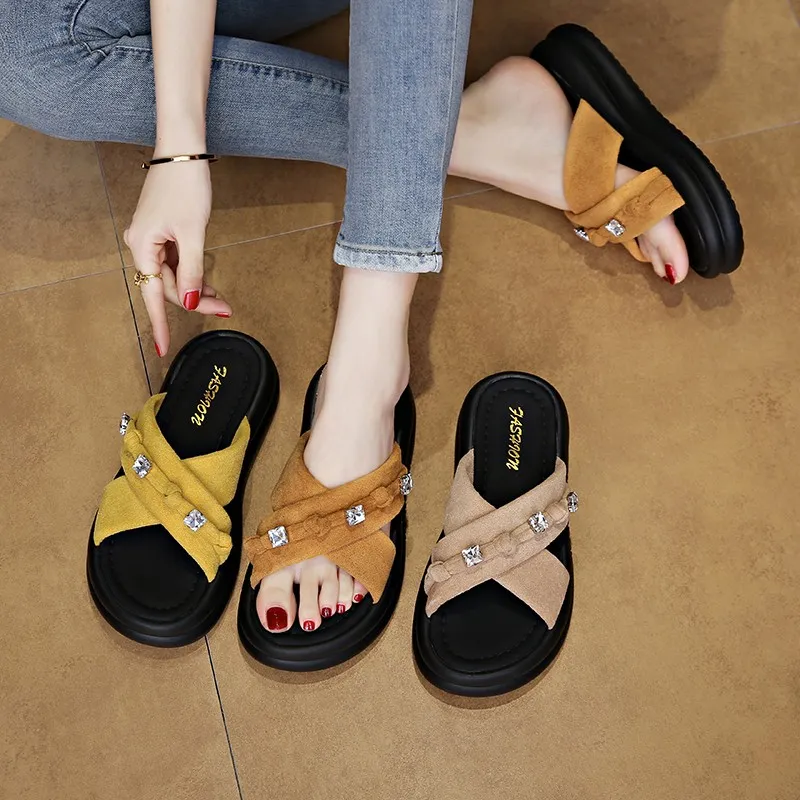 AJPAP Rhinestone Woven Slide Slippers Women's-2
