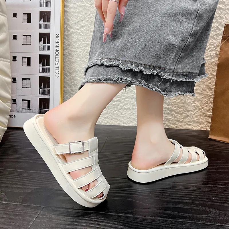 AJPAP Rubber Sole Cut Out Woven Closed Toe Slippers Women's-8