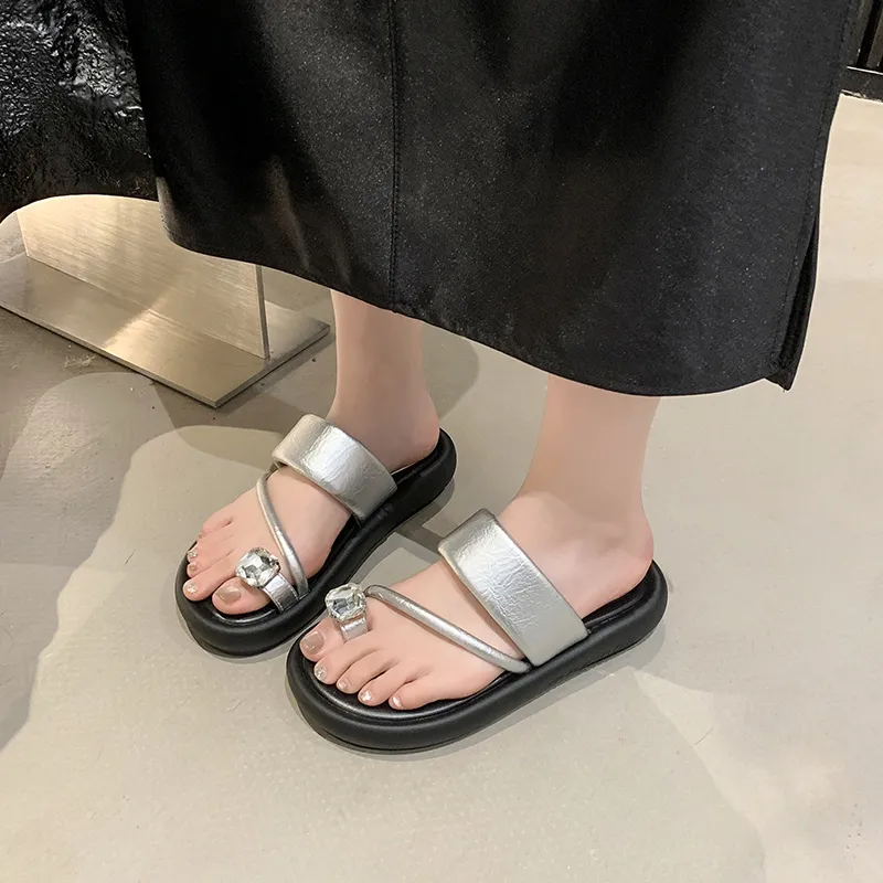 AJPAP Rubber Sole Rhinestone Slide Slippers Women's-18