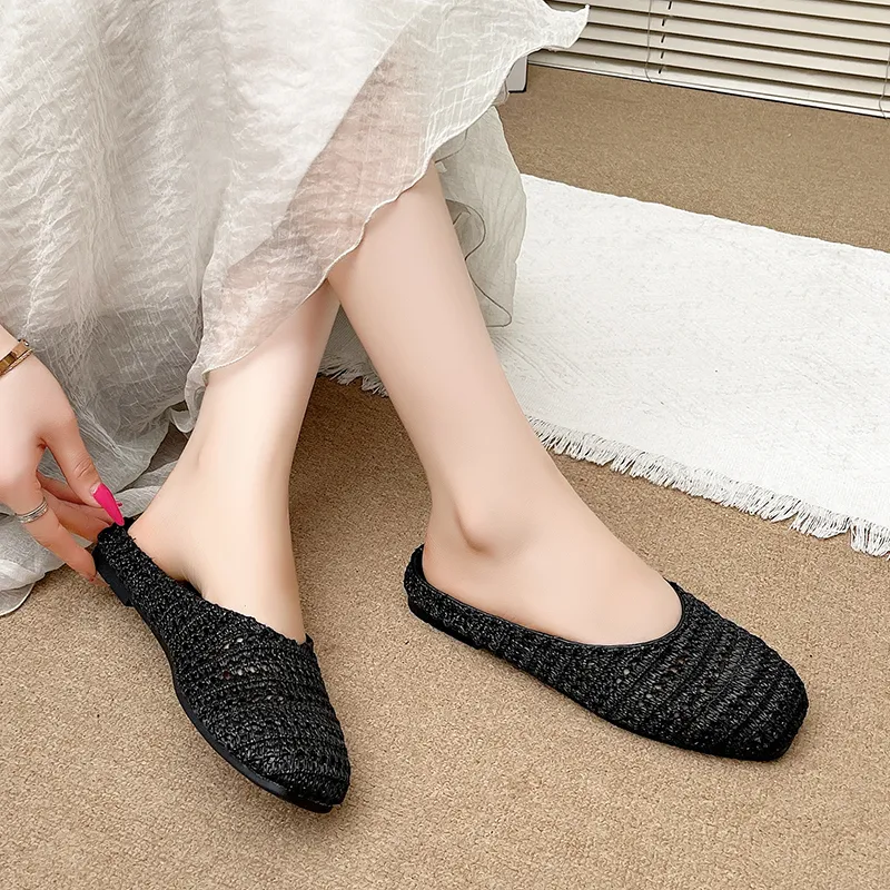 AJPAP Rubber Sole Woven Closed Toe Slippers Women's-3