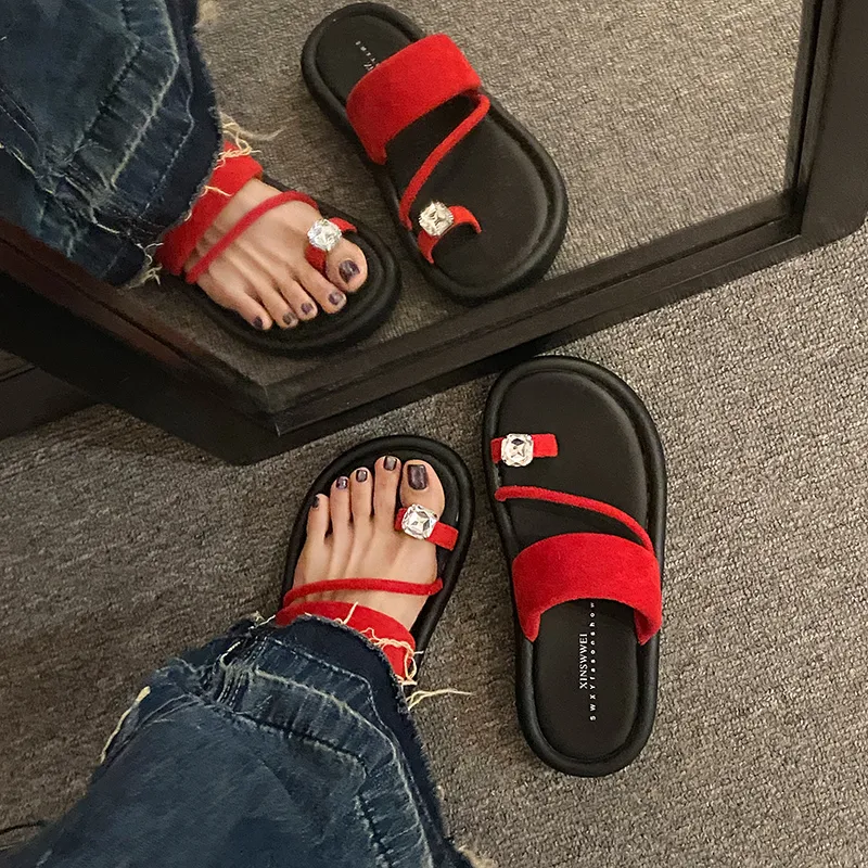 AJPAP Rubber Sole Rhinestone Slide Slippers Women's-15