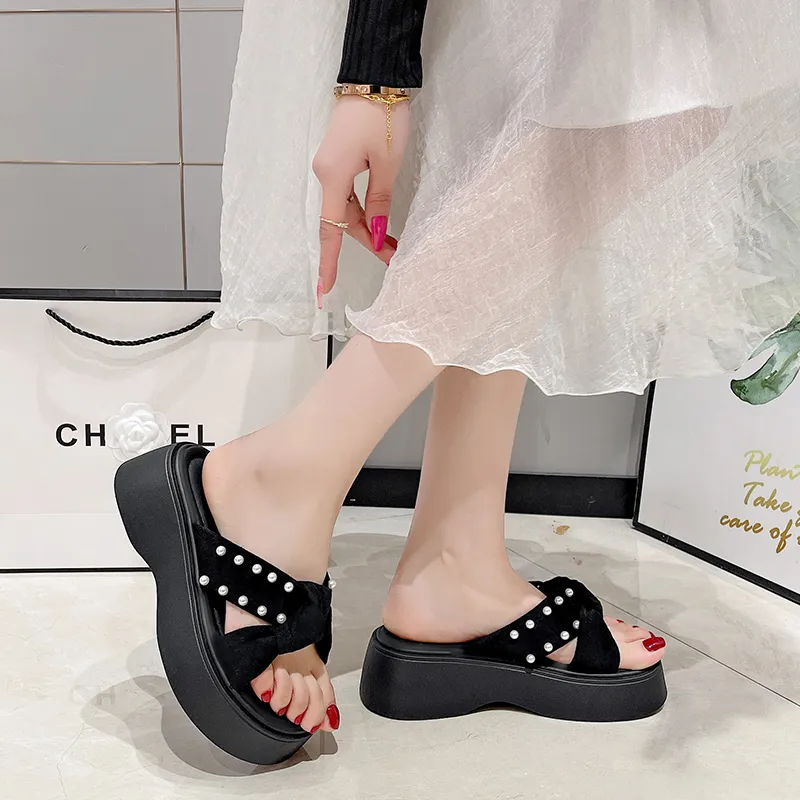 AJPAP Rubber Sole Cut Out Woven Abrasion Resistant Quick Dry Slide Slippers Women's-4