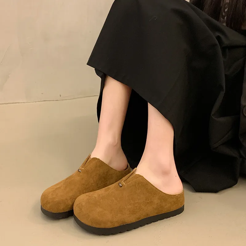 AJPAP Rubber Sole Leather Patchwork Closed Toe Slippers Women's-16