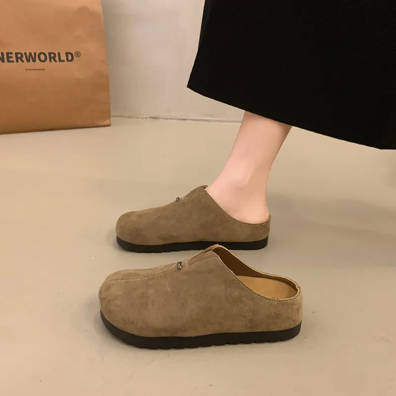 AJPAP Rubber Sole Leather Patchwork Closed Toe Slippers Women's-4