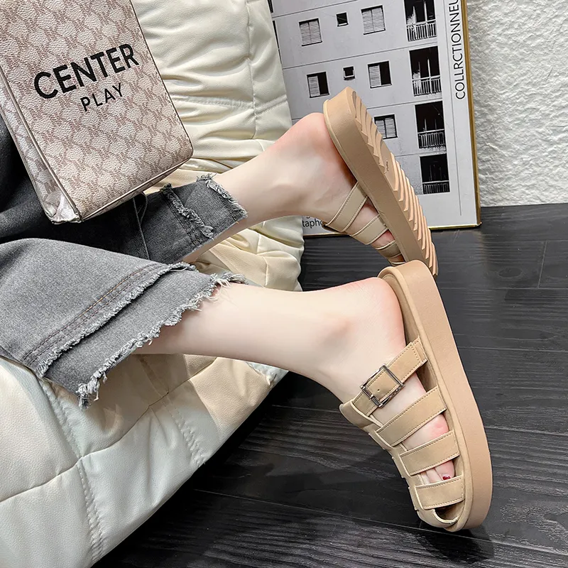AJPAP Rubber Sole Cut Out Woven Closed Toe Slippers Women's-13