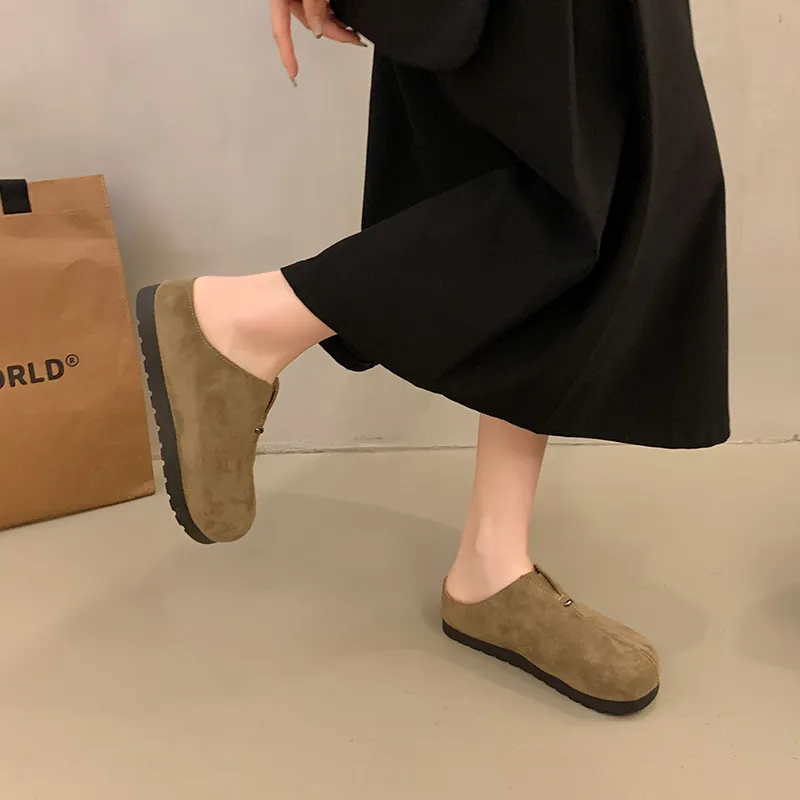 AJPAP Rubber Sole Leather Patchwork Closed Toe Slippers Women's-2