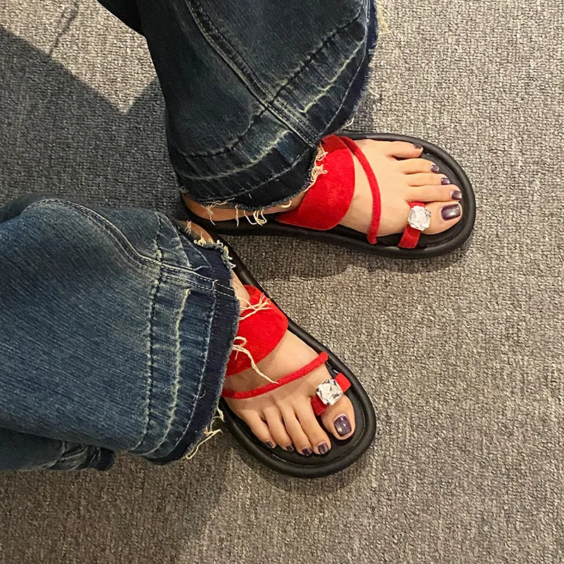 AJPAP Rubber Sole Rhinestone Slide Slippers Women's-13