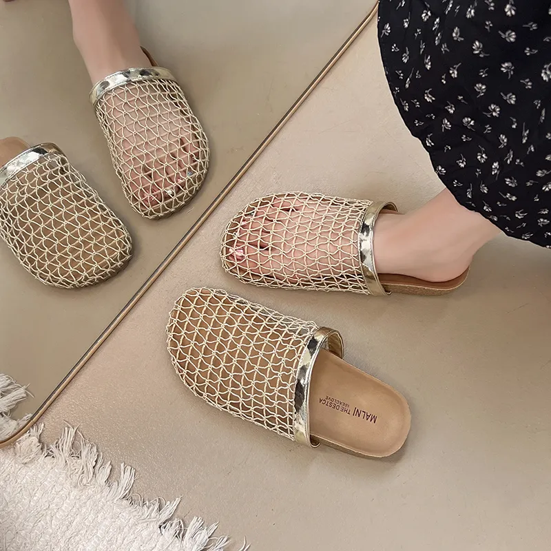 AJPAP Rubber Sole Woven Closed Toe Slippers Women's-1