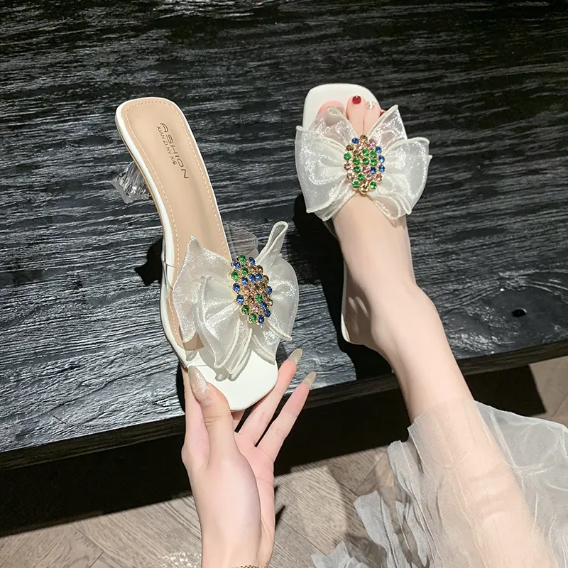 AJPAP Rubber Sole Embroidery Sequins Rhinestone Slide Slippers Women's-11