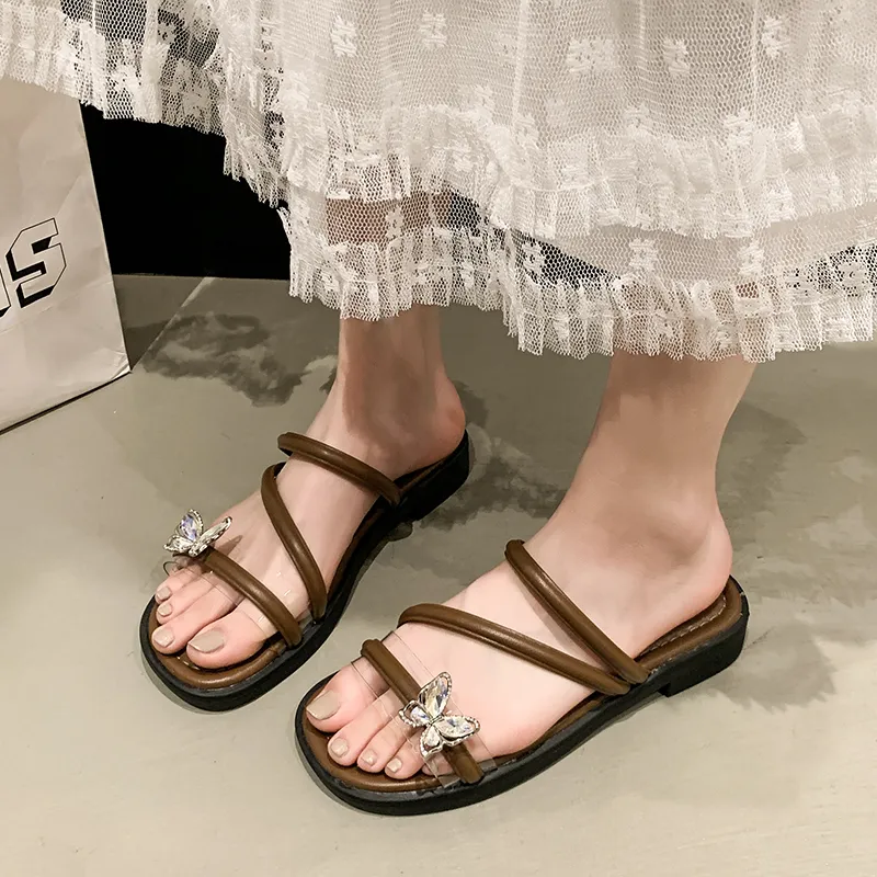 AJPAP Rubber Sole Rhinestone Slip Resistant Odor Resistant Abrasion Resistant Slide Slippers Women's-13