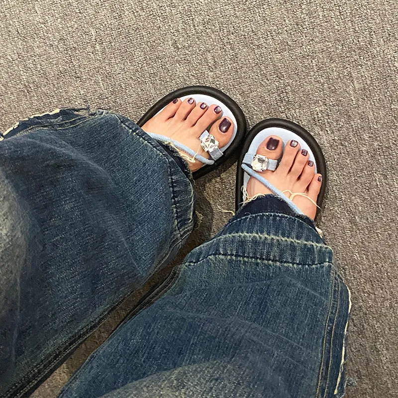 AJPAP Rubber Sole Rhinestone Slide Slippers Women's-7