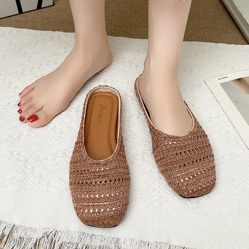 AJPAP Rubber Sole Woven Closed Toe Slippers Women's-12