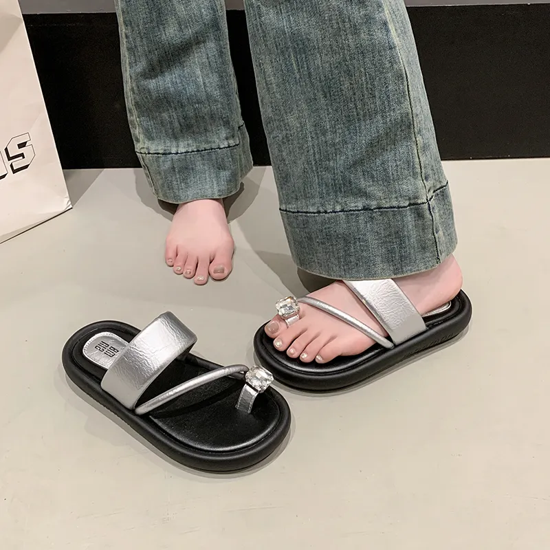 AJPAP Rubber Sole Rhinestone Slide Slippers Women's-20