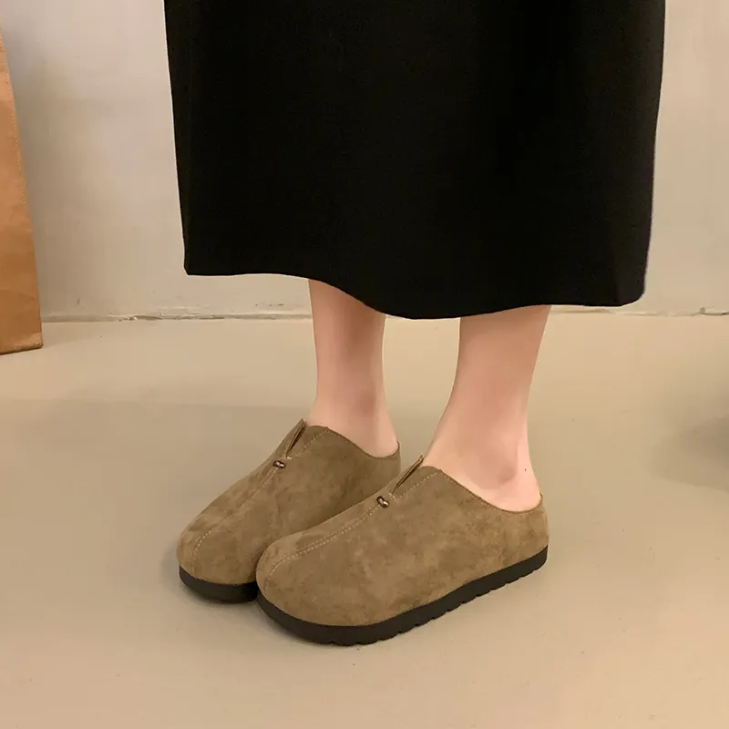 AJPAP Rubber Sole Leather Patchwork Closed Toe Slippers Women's-1
