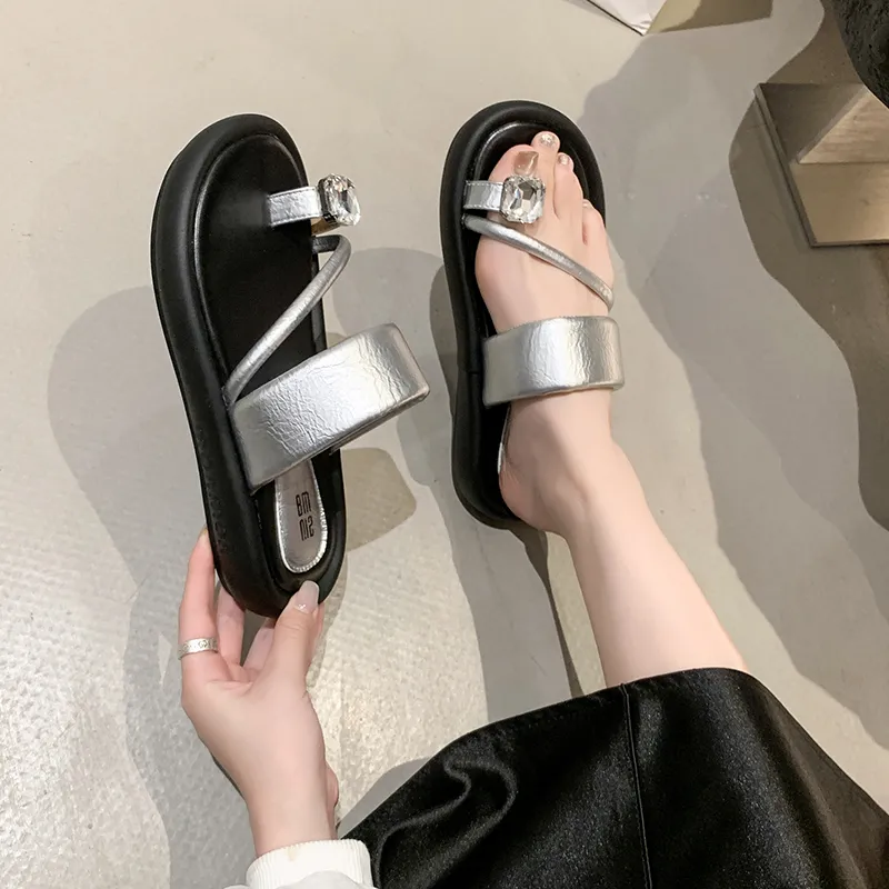 AJPAP Rubber Sole Rhinestone Slide Slippers Women's-16