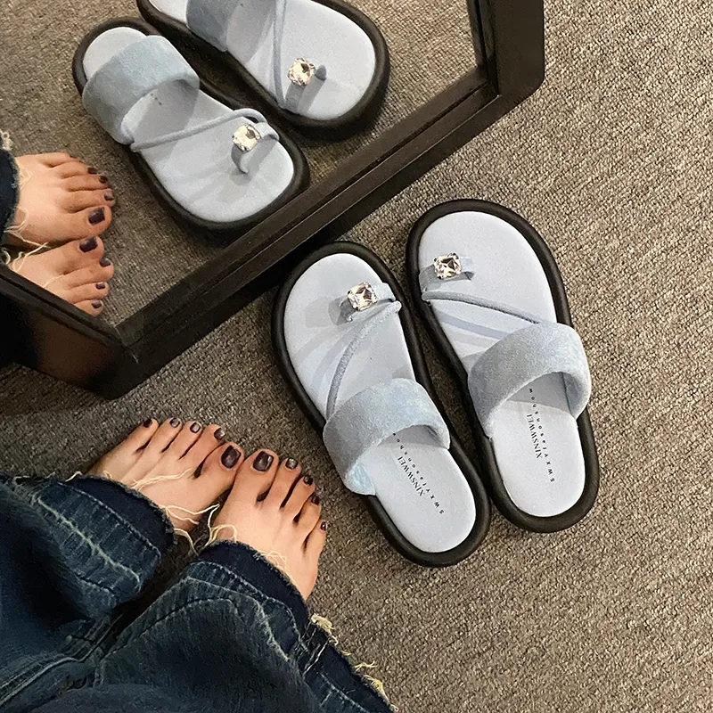 AJPAP Rubber Sole Rhinestone Slide Slippers Women's-5