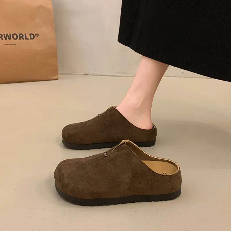 AJPAP Rubber Sole Leather Patchwork Closed Toe Slippers Women's-9