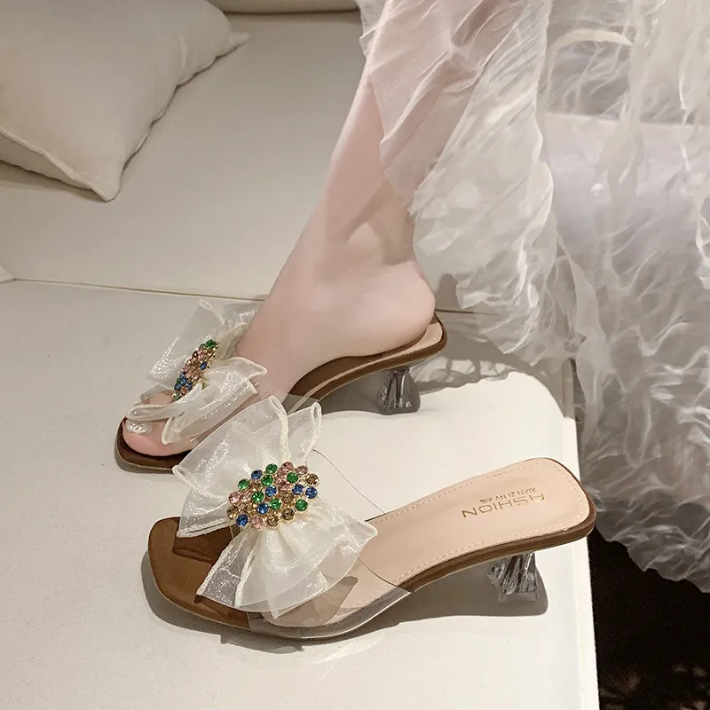 AJPAP Rubber Sole Embroidery Sequins Rhinestone Slide Slippers Women's-6