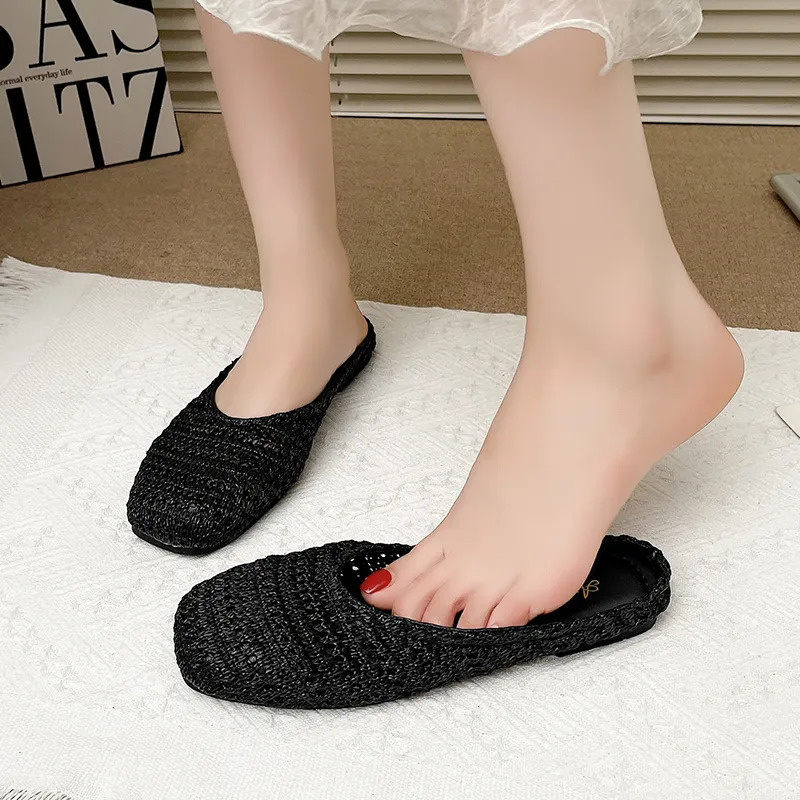 AJPAP Rubber Sole Woven Closed Toe Slippers Women's-1