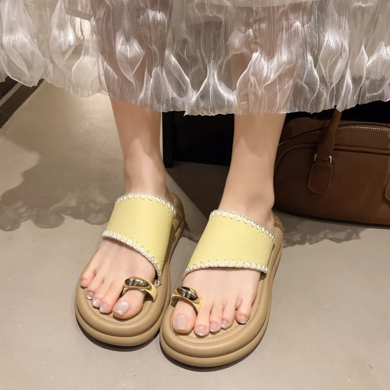 AJPAP Rubber Sole Cut Out Abrasion Resistant Slip Resistant Cushioning Slide Slippers Women's-5