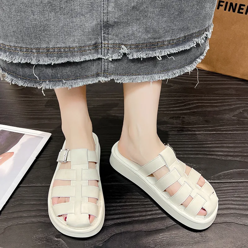 AJPAP Rubber Sole Cut Out Woven Closed Toe Slippers Women's-9