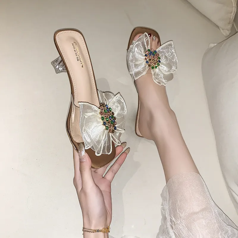 AJPAP Rubber Sole Embroidery Sequins Rhinestone Slide Slippers Women's-9
