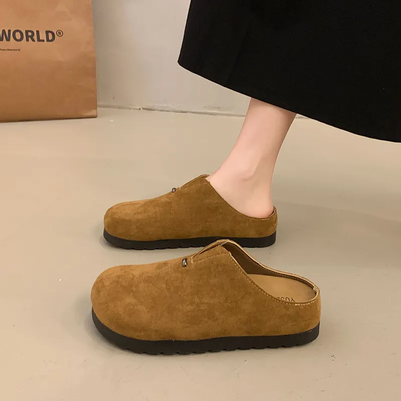 AJPAP Rubber Sole Leather Patchwork Closed Toe Slippers Women's-13