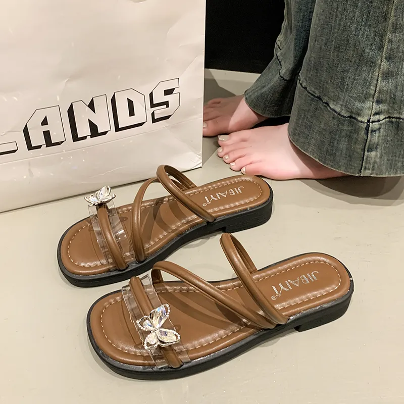 AJPAP Rubber Sole Rhinestone Slip Resistant Odor Resistant Abrasion Resistant Slide Slippers Women's-16