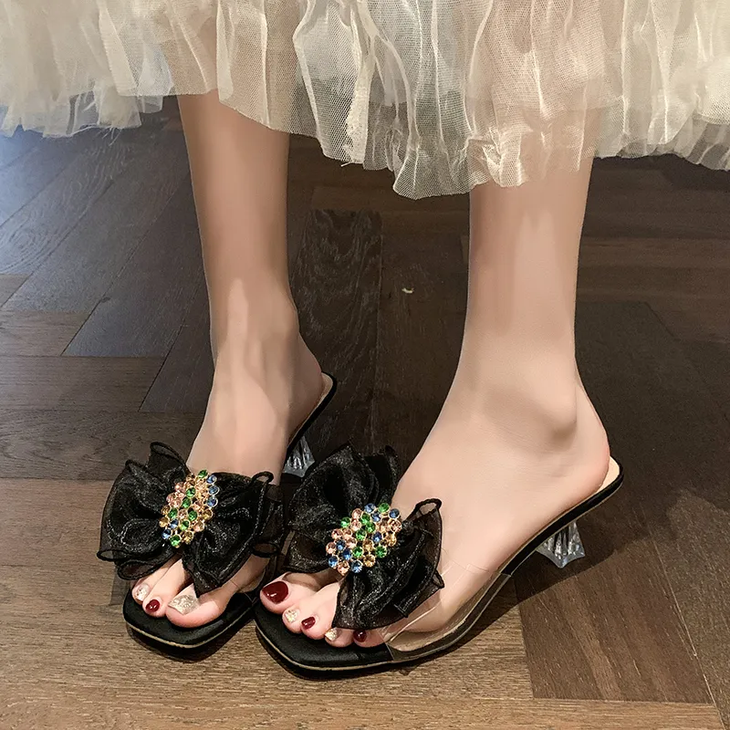 AJPAP Rubber Sole Embroidery Sequins Rhinestone Slide Slippers Women's-4