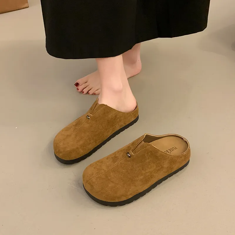 AJPAP Rubber Sole Leather Patchwork Closed Toe Slippers Women's-14