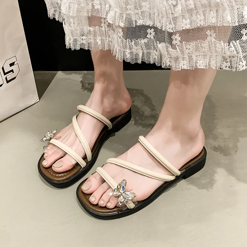 AJPAP Rubber Sole Rhinestone Slip Resistant Odor Resistant Abrasion Resistant Slide Slippers Women's-10