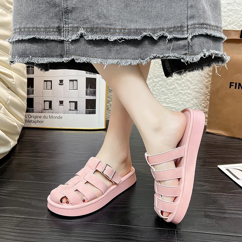 AJPAP Rubber Sole Cut Out Woven Closed Toe Slippers Women's-1