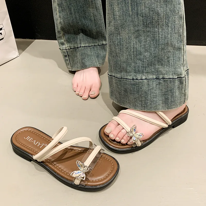 AJPAP Rubber Sole Rhinestone Slip Resistant Odor Resistant Abrasion Resistant Slide Slippers Women's-8