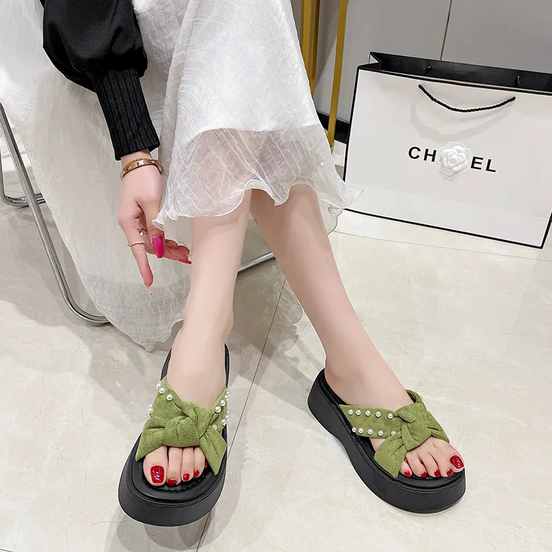 AJPAP Rubber Sole Cut Out Woven Abrasion Resistant Quick Dry Slide Slippers Women's-7