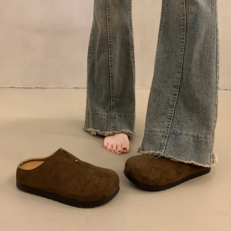AJPAP Rubber Sole Leather Patchwork Closed Toe Slippers Women's-7