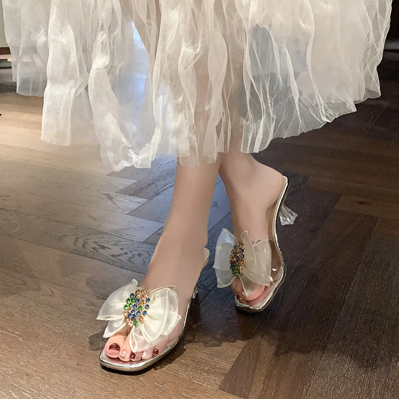 AJPAP Rubber Sole Embroidery Sequins Rhinestone Slide Slippers Women's-18