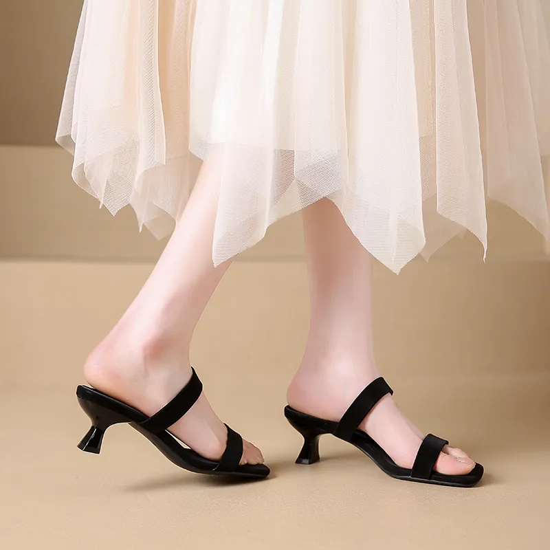AJPAP Slide Slippers Women's Black Ecru Rose Gold-1