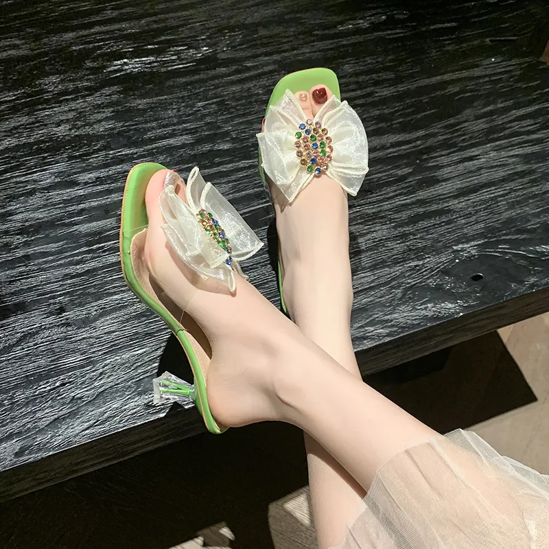 AJPAP Rubber Sole Embroidery Sequins Rhinestone Slide Slippers Women's-24