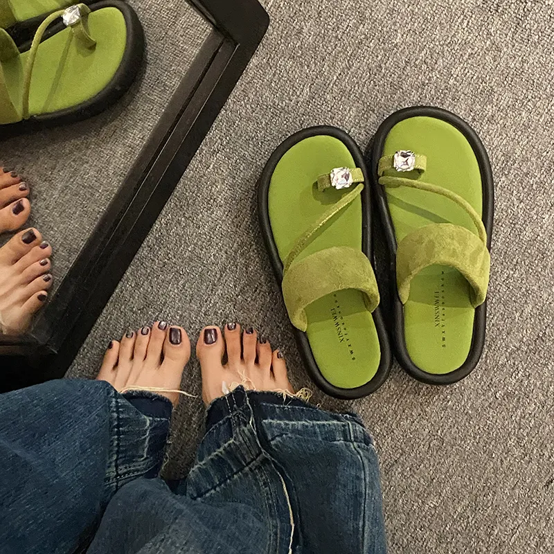 AJPAP Rubber Sole Rhinestone Slide Slippers Women's-1