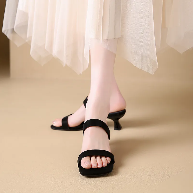 AJPAP Slide Slippers Women's Black Ecru Rose Gold-4