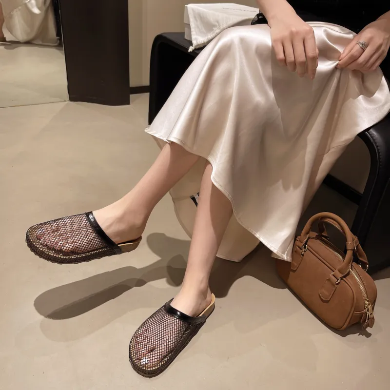 AJPAP Rubber Sole Cut Out Abrasion Resistant Closed Toe Slippers Women's-7