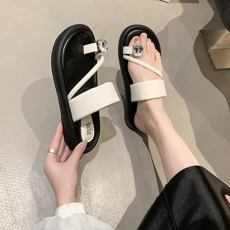 AJPAP Rubber Sole Rhinestone Slide Slippers Women's-13