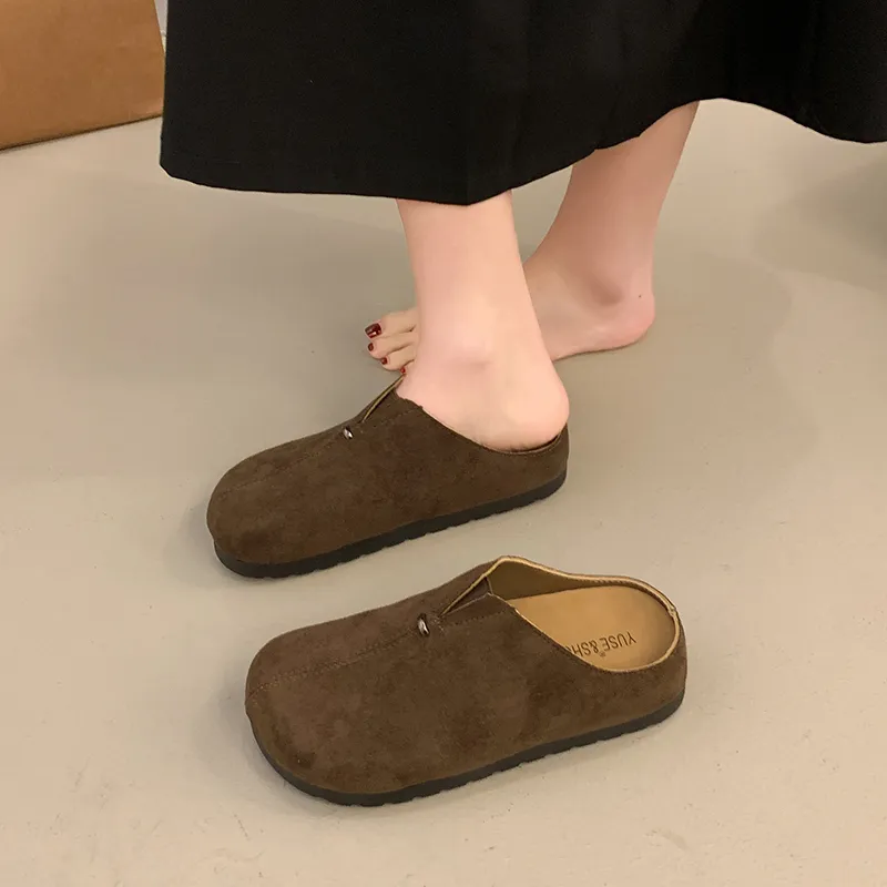 AJPAP Rubber Sole Leather Patchwork Closed Toe Slippers Women's-8