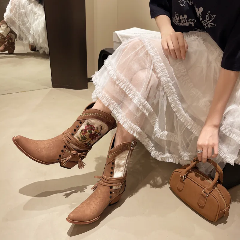 AJPAP Ankle Boots Women's Brown-3