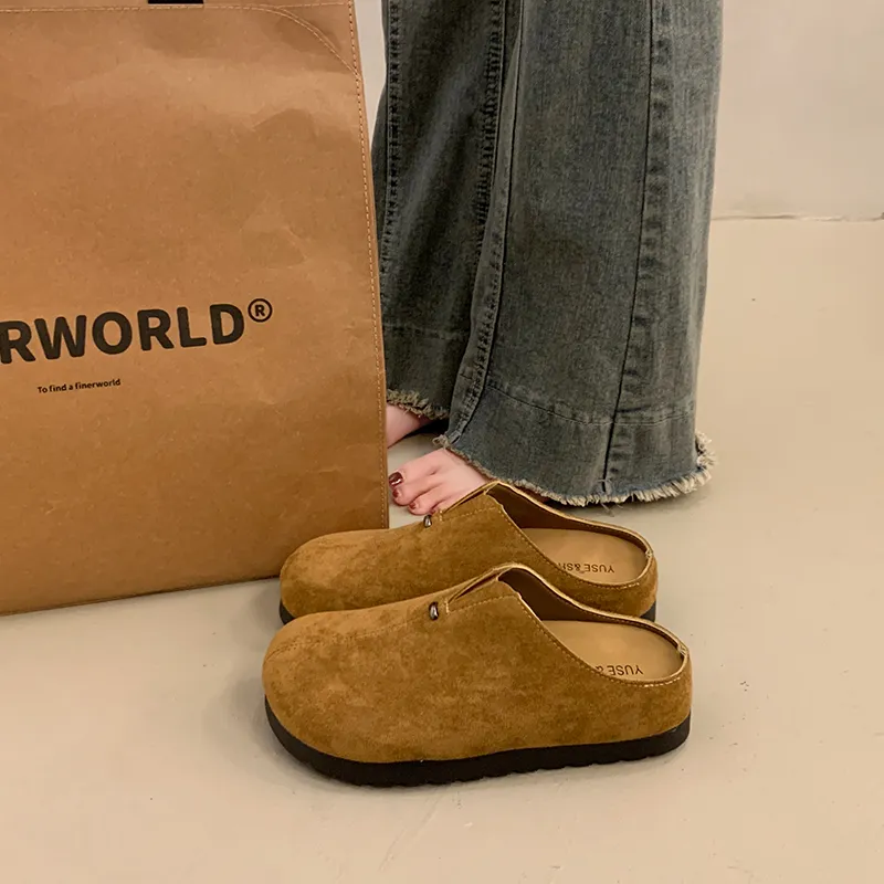 AJPAP Rubber Sole Leather Patchwork Closed Toe Slippers Women's-12